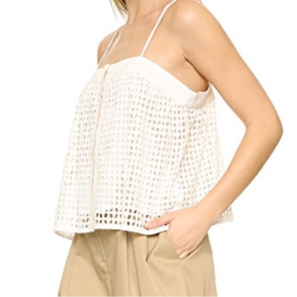 St. Roche Kiki Cotton Eyelet Boxy Cropped Camisole Ivory Cream XS